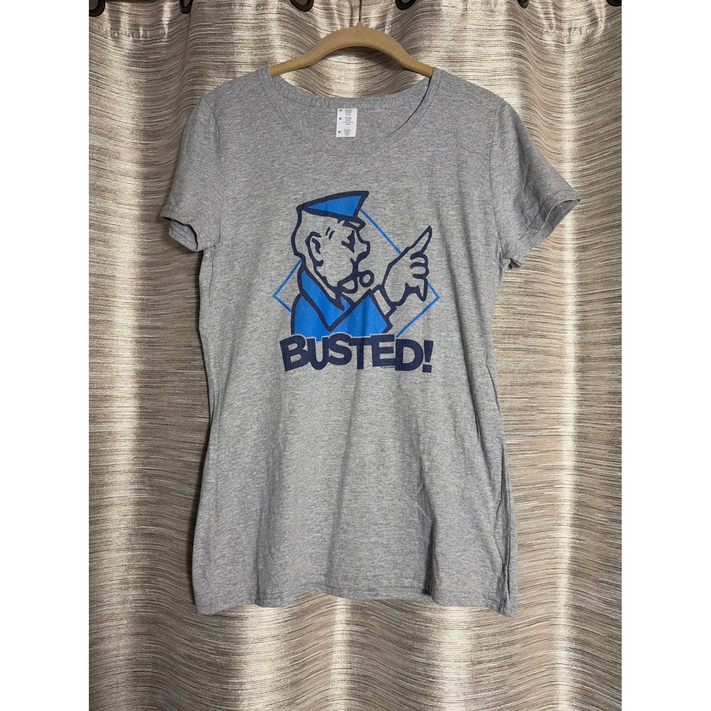 Monopoly Busted Graphic T-Shirt Womens Medium Grey Heather Hasbro Board Game Tee
